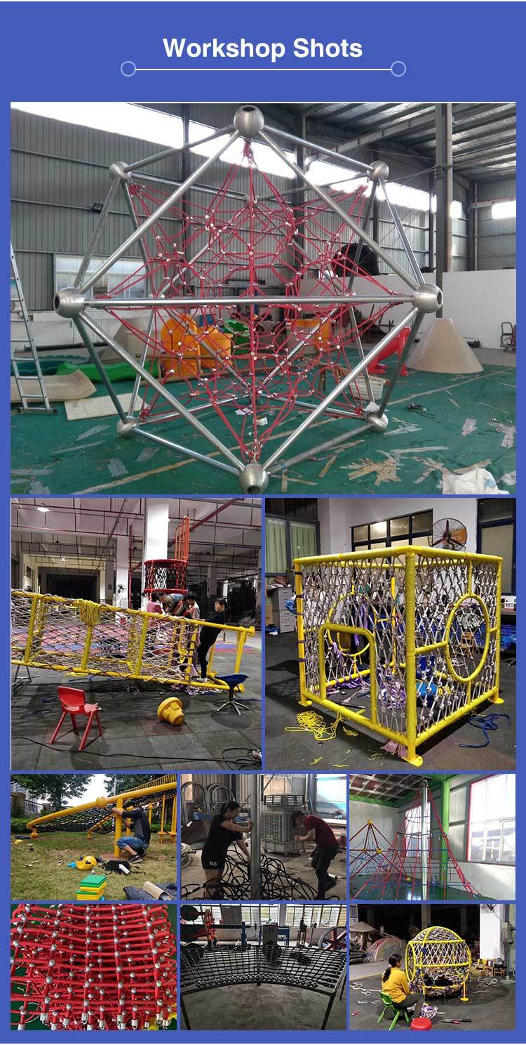 Real photos of children's rope net climbing equipment in our playground equipment workshop