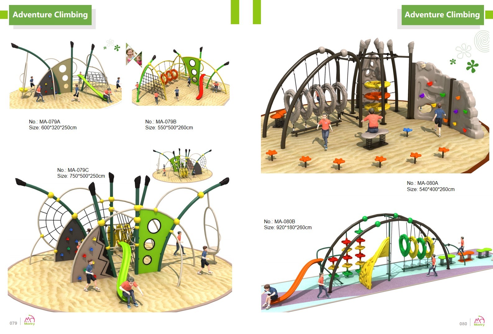 Different models of children's advanture climbing playground outdoor kids gym with climber and slide