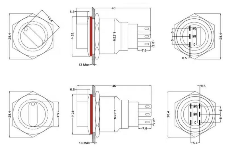 NL22-11X/2 Two-position knob Knob switch