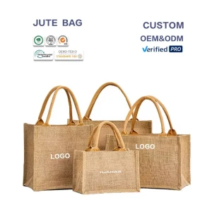huahao Wholesale Bolsa De Yute Reusable High Quality Eco Friendly Hessian Beach Burlap Shopping Tote Jute Bags with Custom logo
