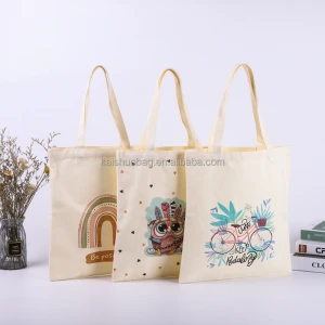 12oz Recycled Black Cotton Tote Bag with Zipper Daily Use Cartoon Pattern Canvas Bag