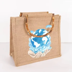 Customized Logo Carry Jute Shopping Bag Cheap Natural Recycled Burlap with Cartoon Pattern Foldable