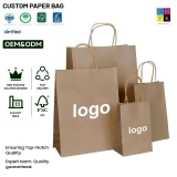 Custom Recyclable Brown Kraft Paper Bag Takeaway Food Shopping Bag for Clothing Socks Embossed Bread Bag