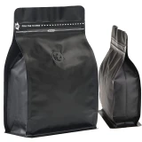 Flat Bottom Pull Tab Zipper High Barrier Foil Pouch Packaging Resealable Lock Matt Black Coffee Bag Degassing Valve