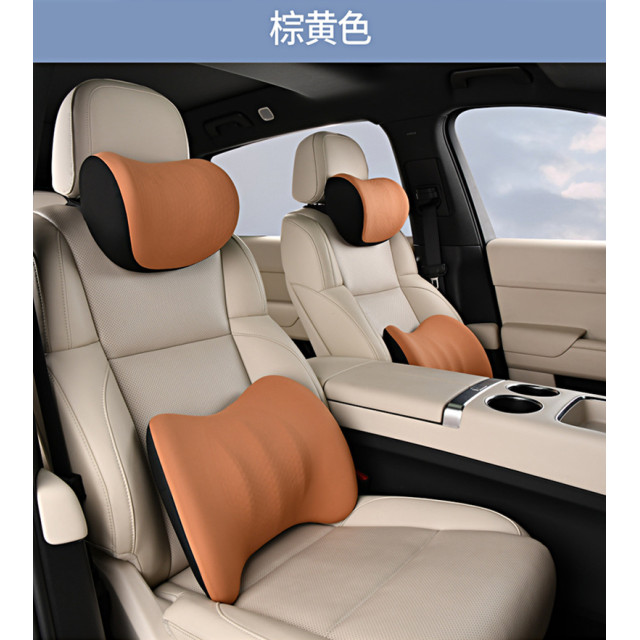 Car headrest and lumbar support set, driver and front passenger lumbar support pads, breathable gel memory foam car pillow lumbar support