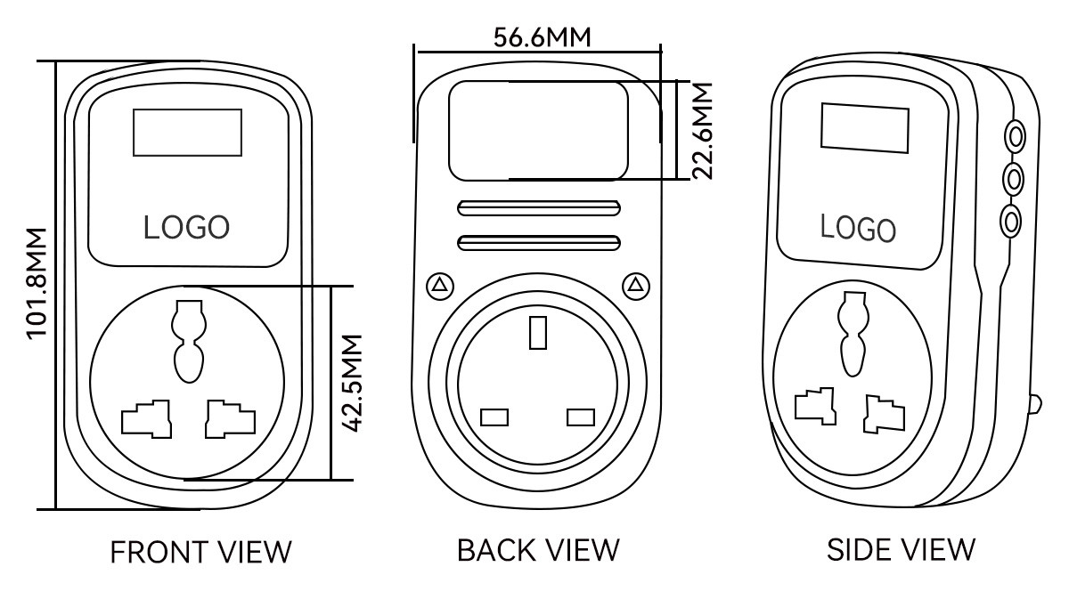 220V 15A 3300W Computer Voltage Protector K01UKD Dimension