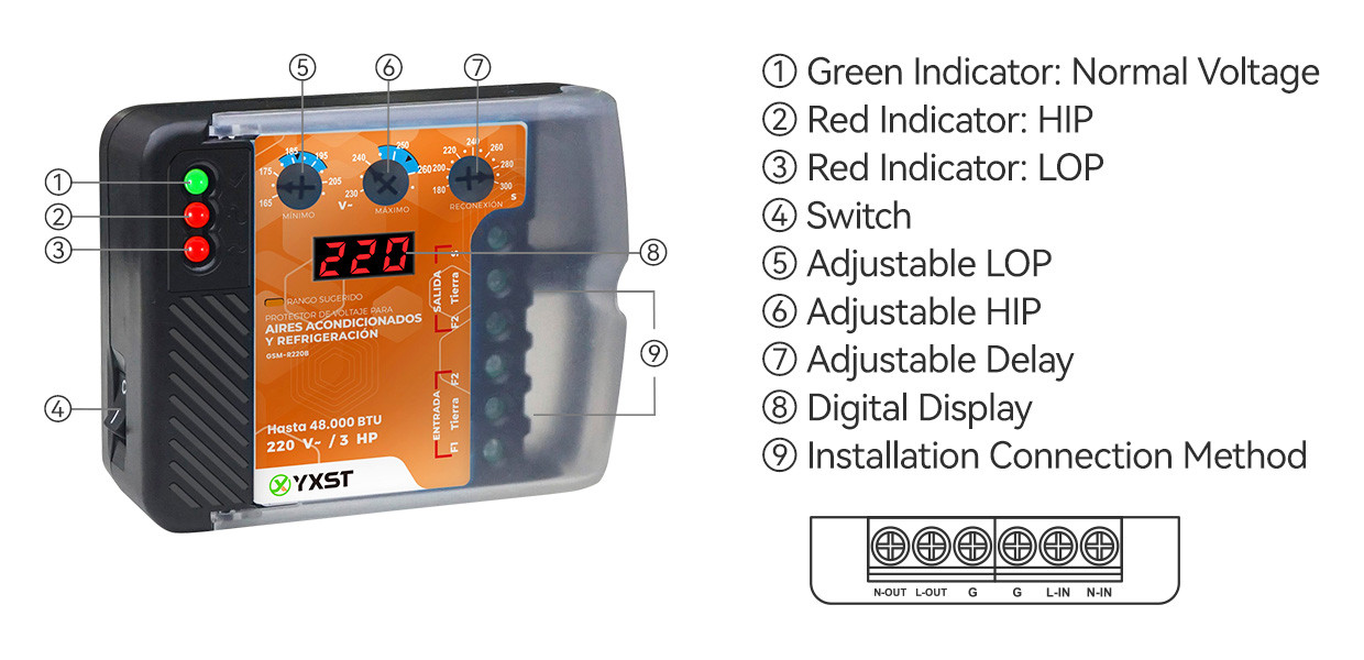 Adjustable 220V Surge Protector For Air Conditioners N021-220 Instruction