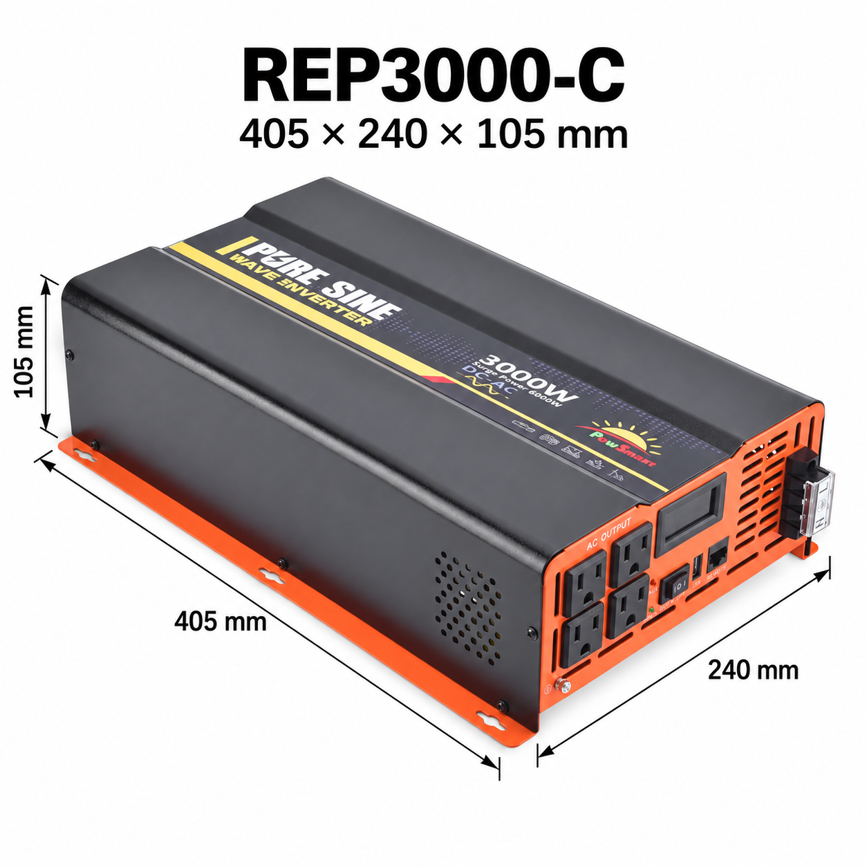 REP3000-C standard inverter enclosure dimension diagram, 405 mm long, 240 mm wide and 105 mm high