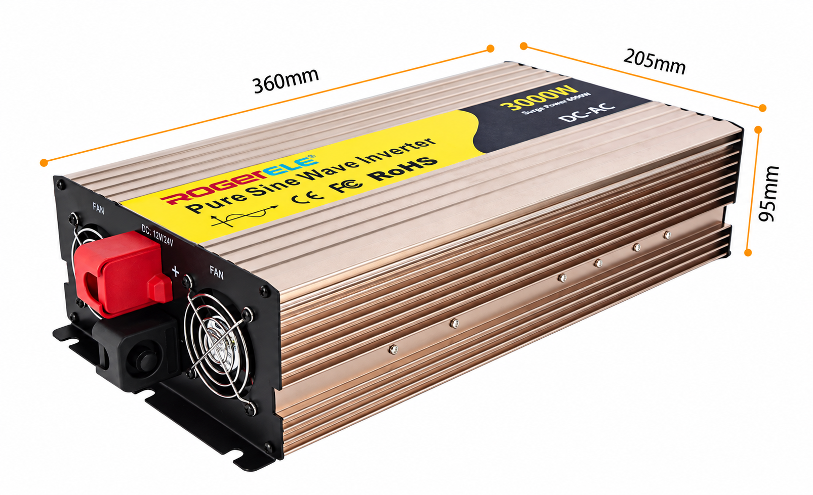 ROGERELE REP3000 3000W inverter dimensions 360 × 205 × 95 mm