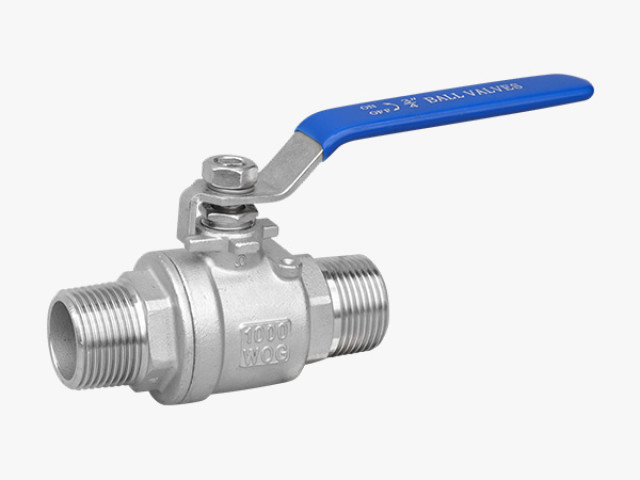 Two-piece internal and external thread ball valve