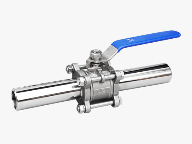 Three-piece extended stem ball valve