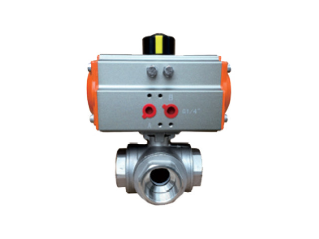 Pneumatic three-way ball valve