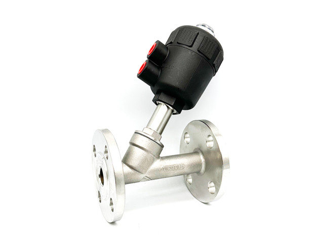 Pneumatic Angle seat valve with plastic head flange