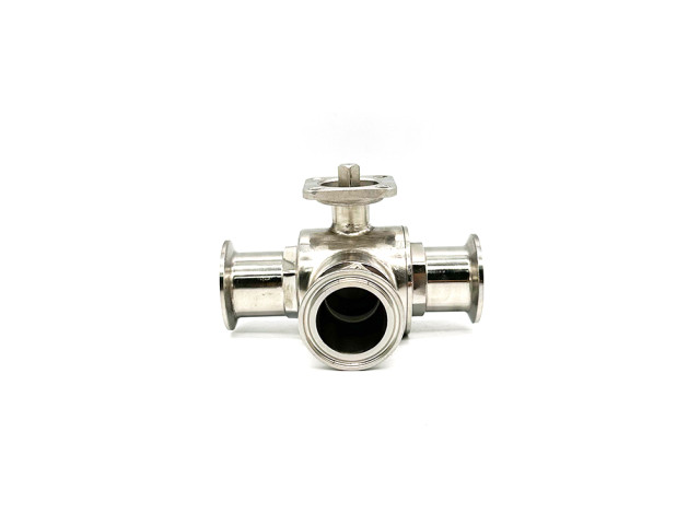 Sanitary quick installation three-way platform ball valve