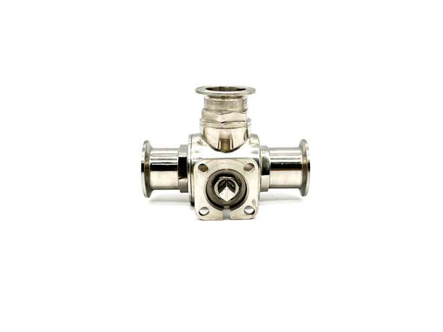 Sanitary quick installation three-way platform ball valve