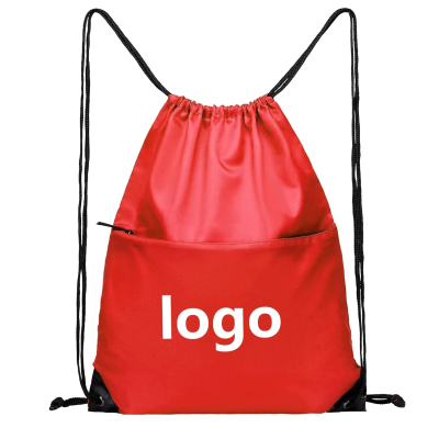 Hot Travel Fitness Camping Red Waterproof Ladies Men Large Nylon Drawstring Backpack With Zip Polyester Red Backpack