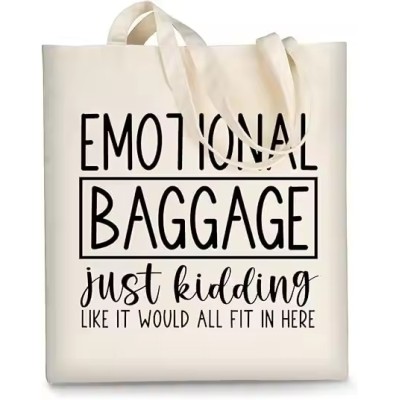 Canvas Tote Bag Aesthetic for Women, Cute Reusable Cloth Cotton Bags for Shopping Beach Trendy Gifts (Emotional Baggage).