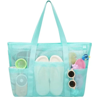 Mesh Beach Bag with Zipper Large Beach Tote Bag Waterproof for Toys Pool Bag Beach Accessories