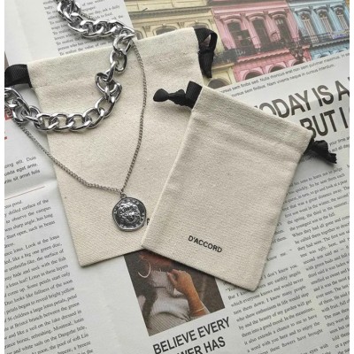 Wholesale Custom Logo White Earring Cellphone Cotton Bag With Ribbed Band Makeup Linen Jewelry Cotton Pouch Packaging