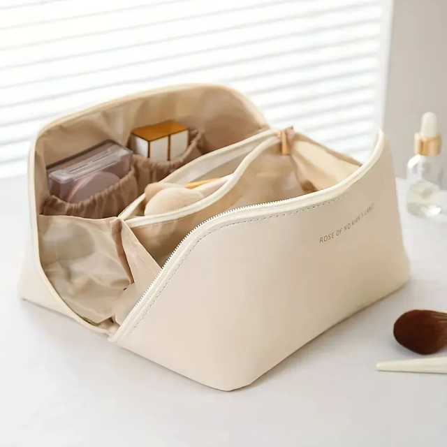 Luxury Lady Luxury Toiletry Kit Bag Zippered Leather Makeup Organizer Case for Travel Storage Pouch