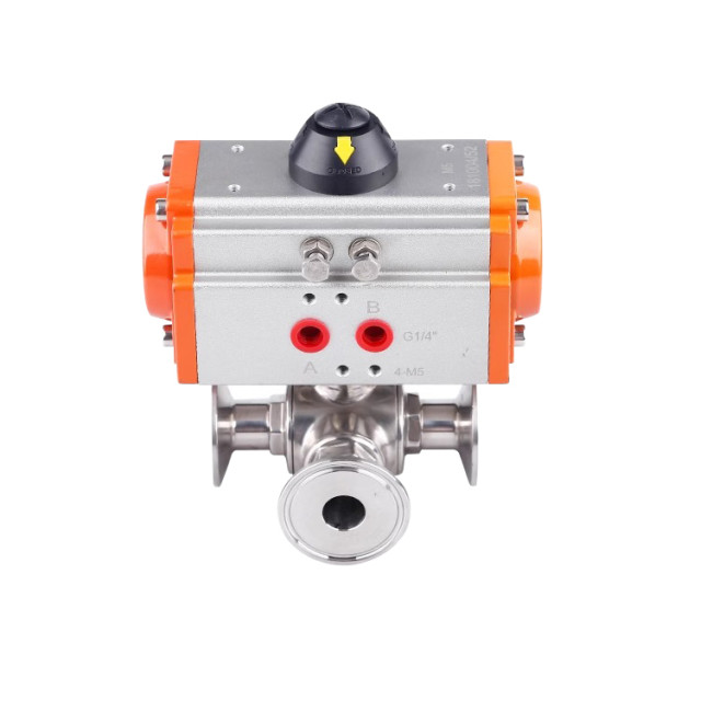 Pneumatic quick-install three-way ball valve