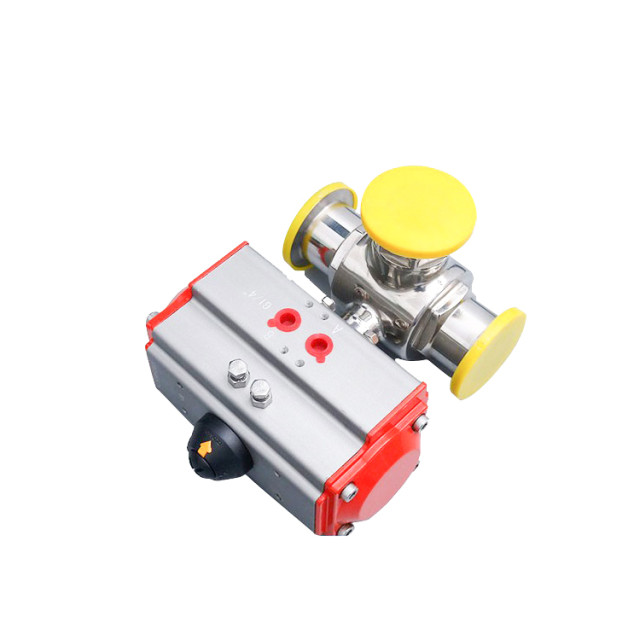 Pneumatic quick-install three-way ball valve