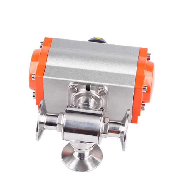 Pneumatic quick-install three-way ball valve