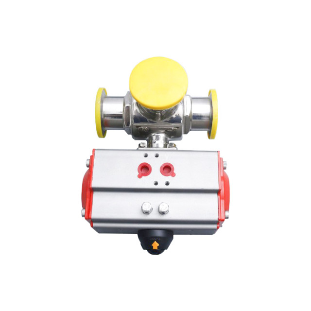 Pneumatic quick-install three-way ball valve