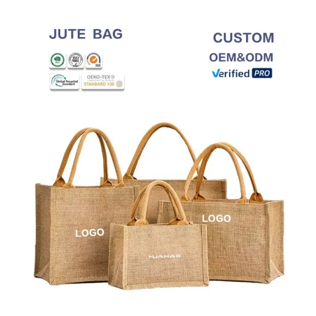 huahao Wholesale Bolsa De Yute Reusable High Quality Eco Friendly Hessian Beach Burlap Shopping Tote Jute Bags with Custom logo