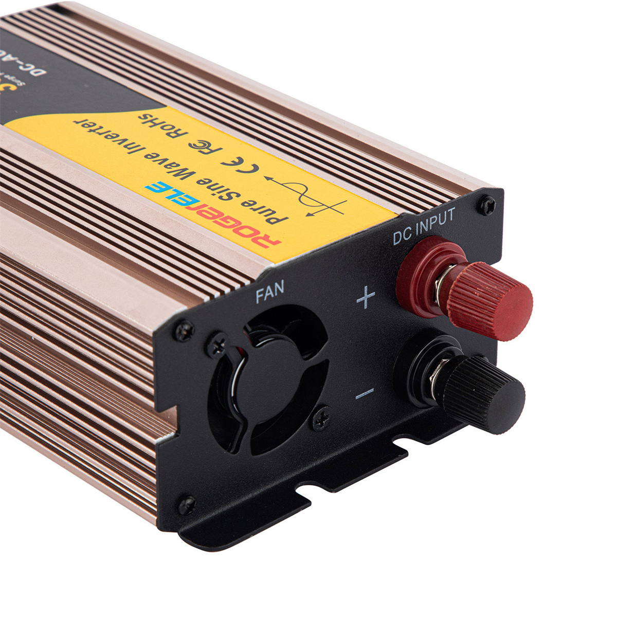 REP300 pure sine wave inverter rear panel with DC input terminals and cooling fan