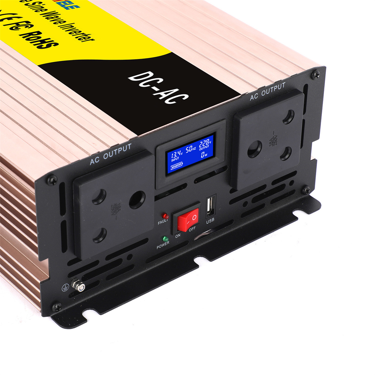 REP2000 pure sine wave inverter with dual AC outlets and LCD display