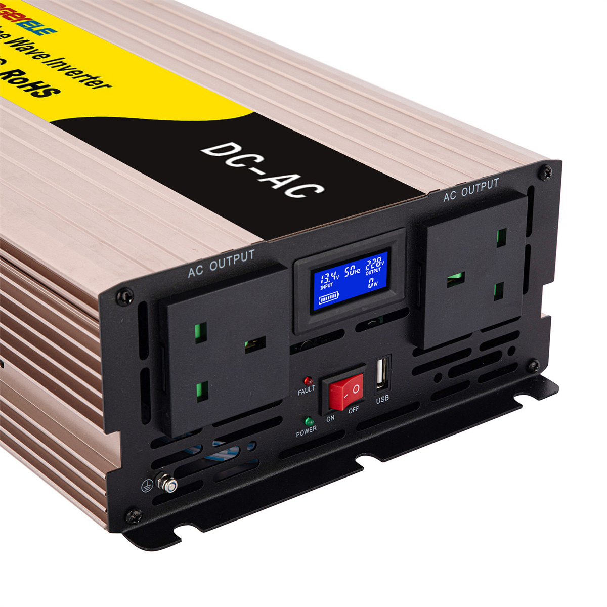 Rogerele 2000W pure sine wave inverter AC outlets and power switch