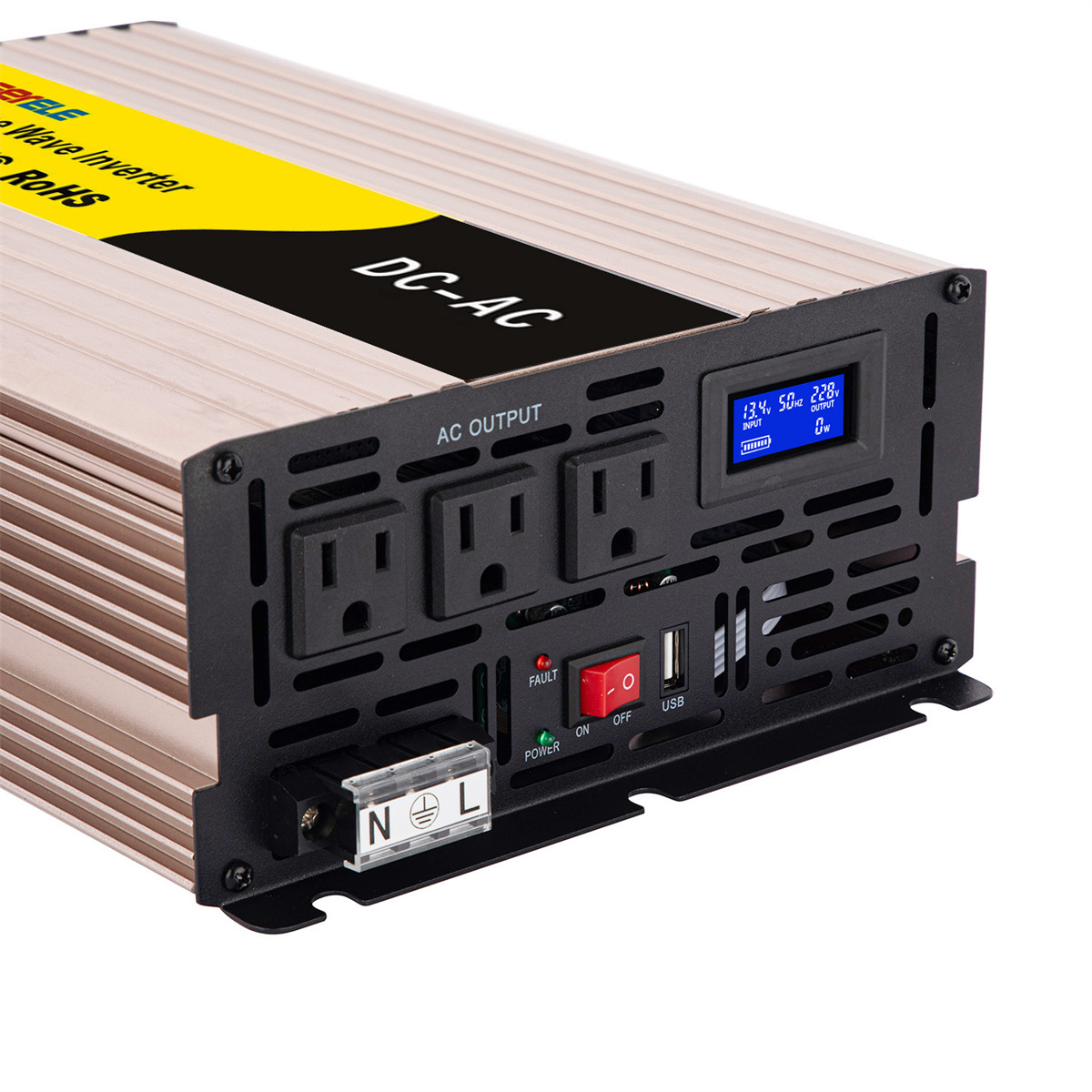 Rogerele REP3000 3000W pure sine wave inverter AC output panel with LCD display