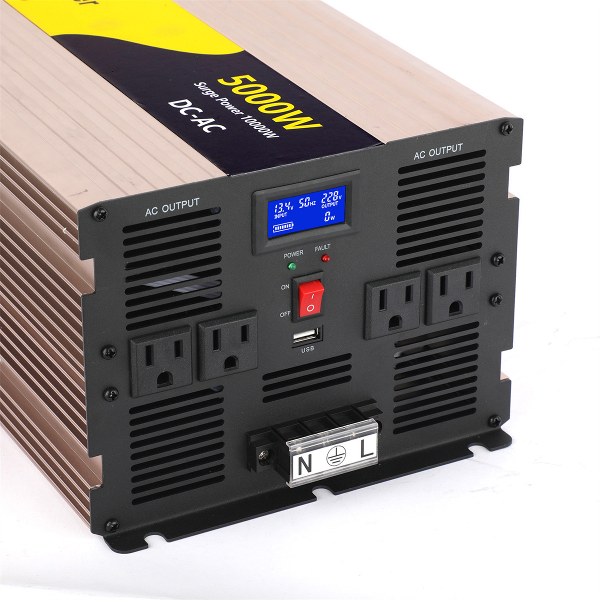 REP5000 pure sine wave inverter with US 120V outlets, LCD display and switch