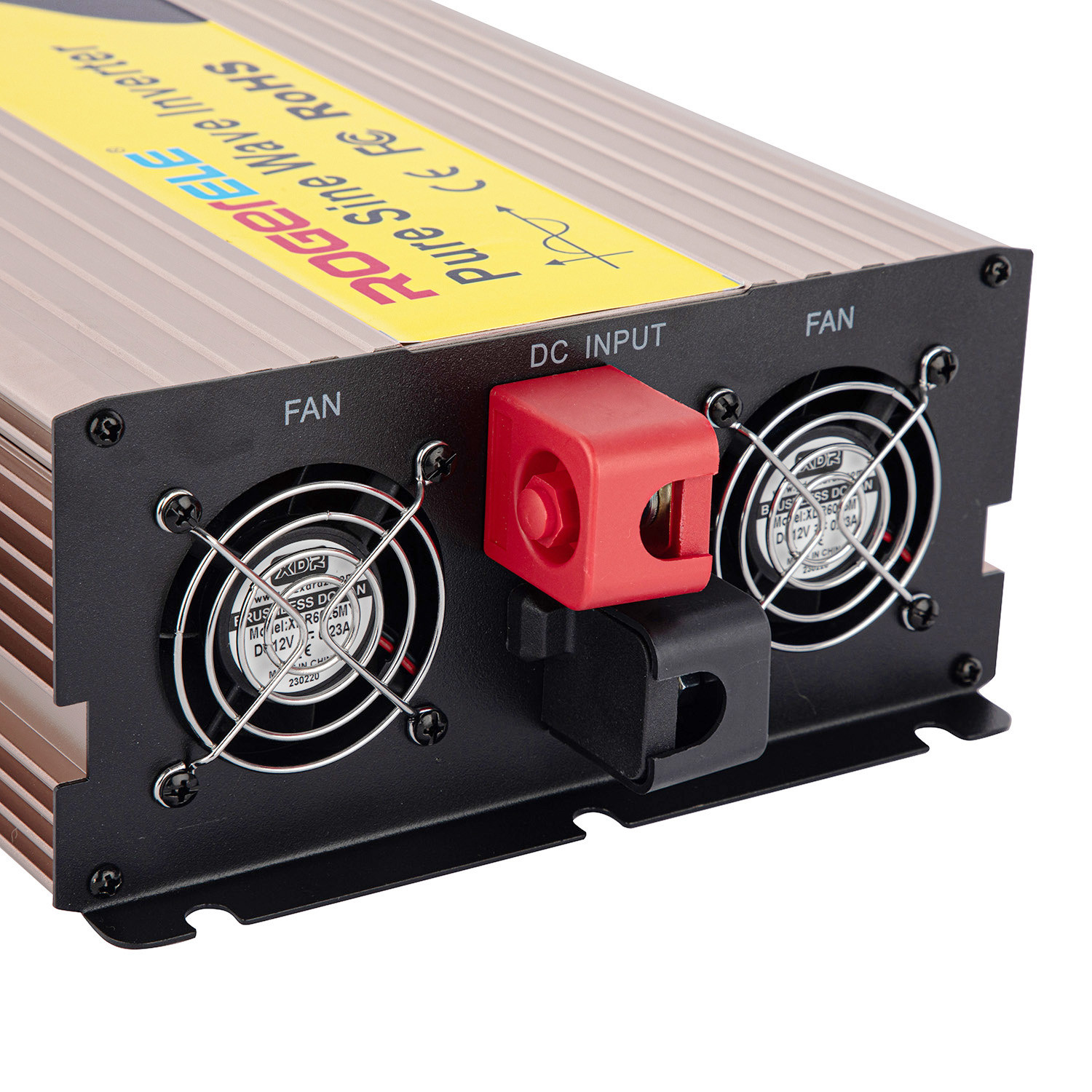 REP3000 positive and negative DC input terminals and cooling fan