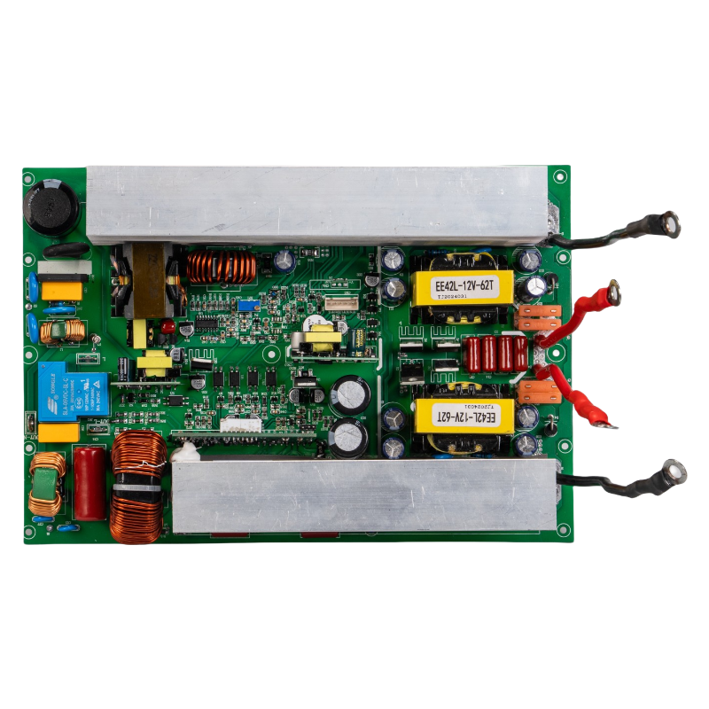 ROGERELE PU1500 bidirectional charging inverter PCBA top view with DC leads