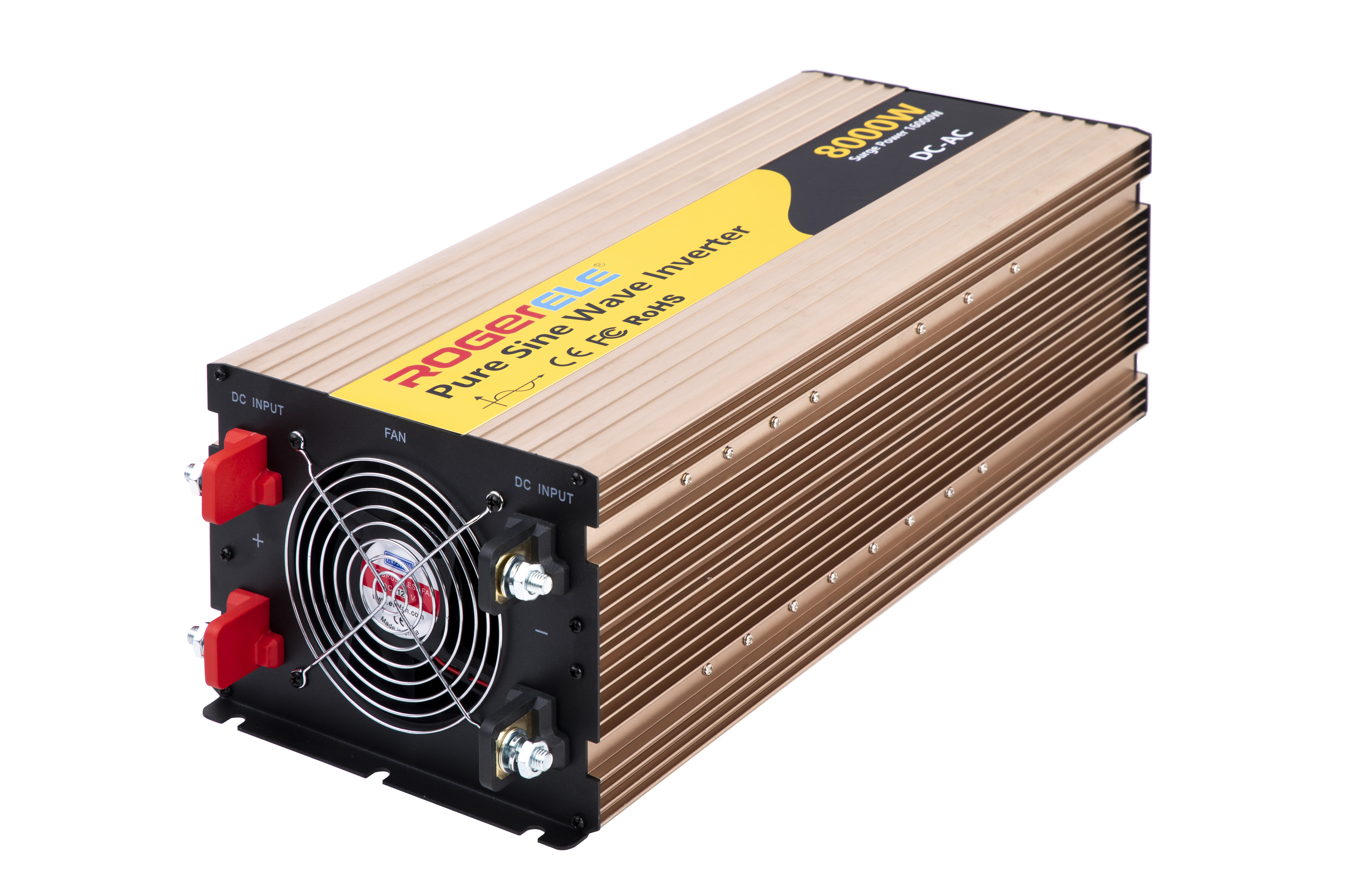 REP8000 positive and negative DC input terminals and cooling fan