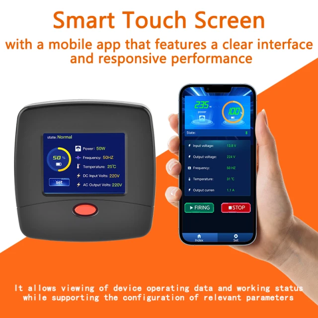 REP2000-C touch-screen controller and mobile app showing operating status and inverter data