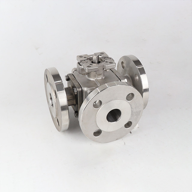 Square body three-way flanged ball valve