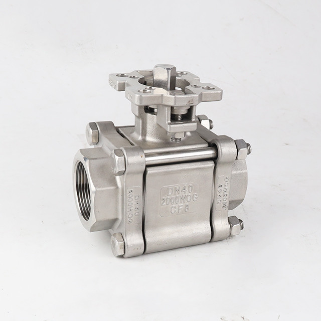 Square three-way threaded ball valve