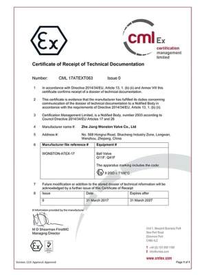ATEX Explosion-proof Certificate