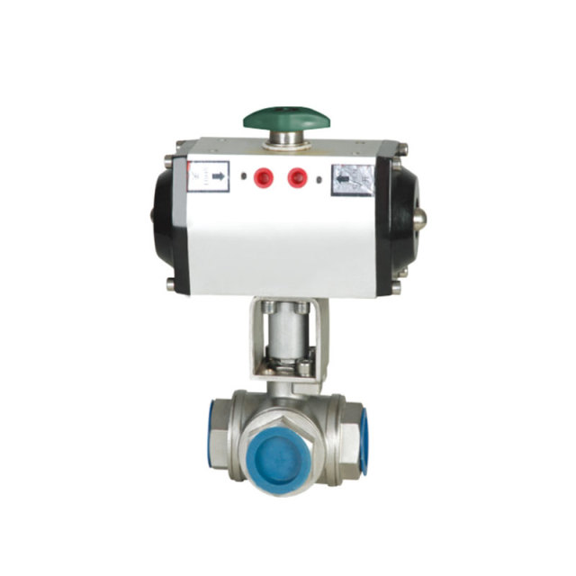 Pneumatic three-way internal thread ball valve